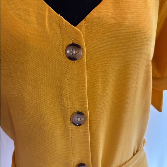 Yellow Cuffed Sleeve Mini Shirt Dress - Picture 9 of 13